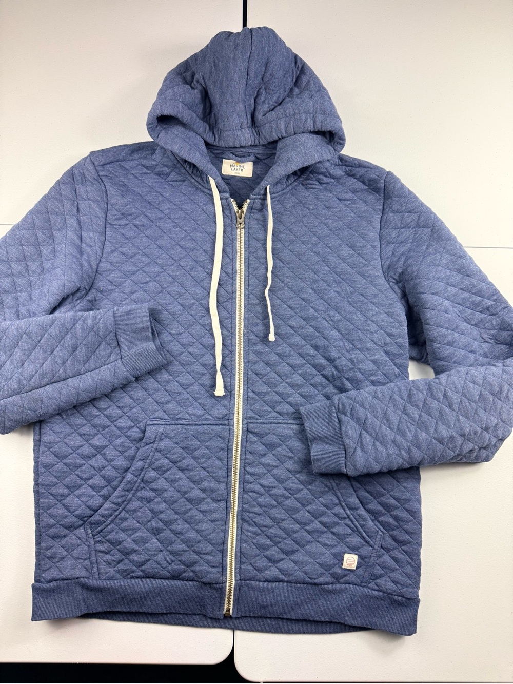 Marine Layer Quilted Zip Hooded Jacket - Dusty Blue
